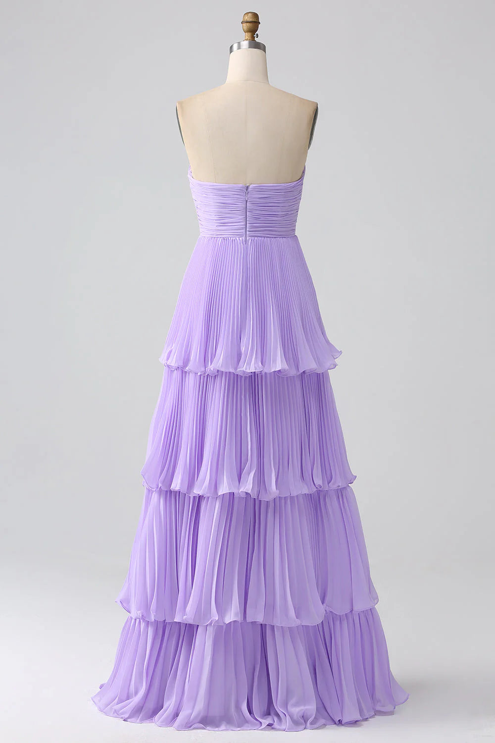 Vestido largo de dama de honor de gasa con escote en forma de corazón y pliegues en capas